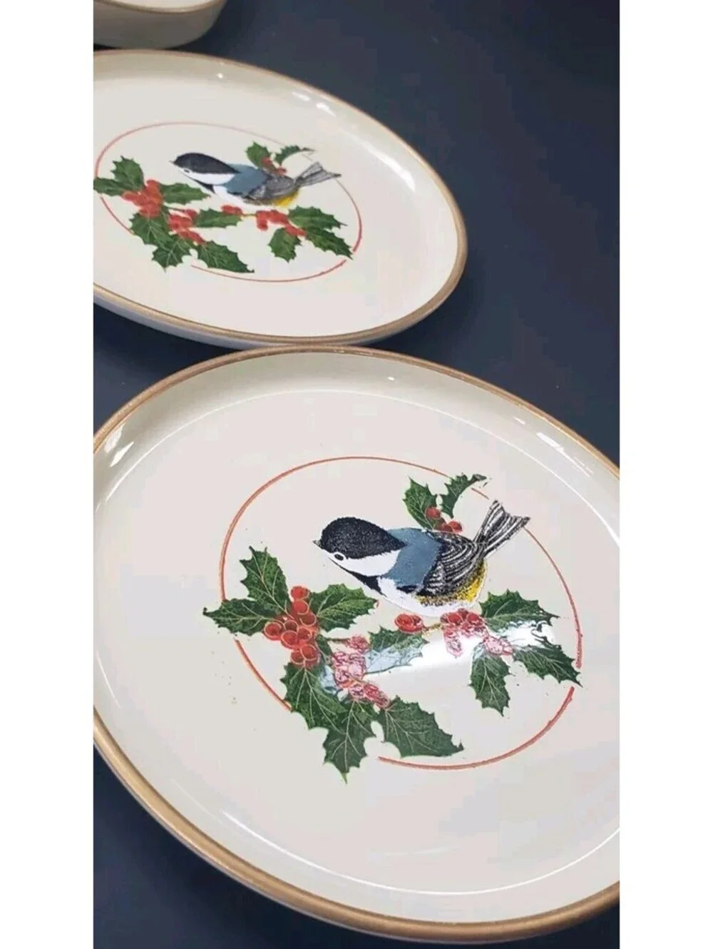 Vtg JAPAN Christmas Coaster Otagiri Set of 4 Lacquer Bird Holly Red Green